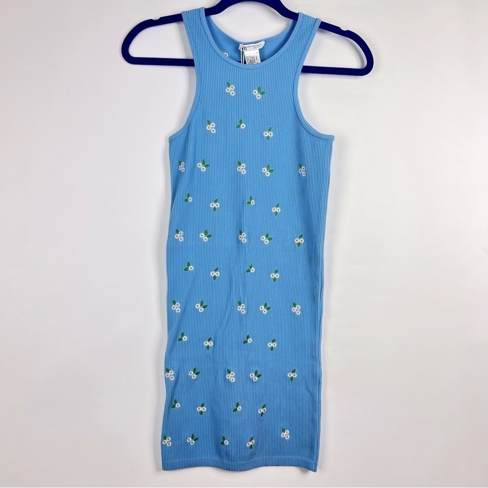 NWT - Zara seamless embroidered dress in blue. Size: XS-S.